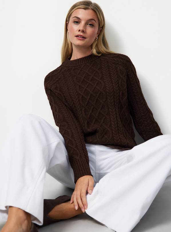 Dark Brown Chunky Oversized Cable Jumper L